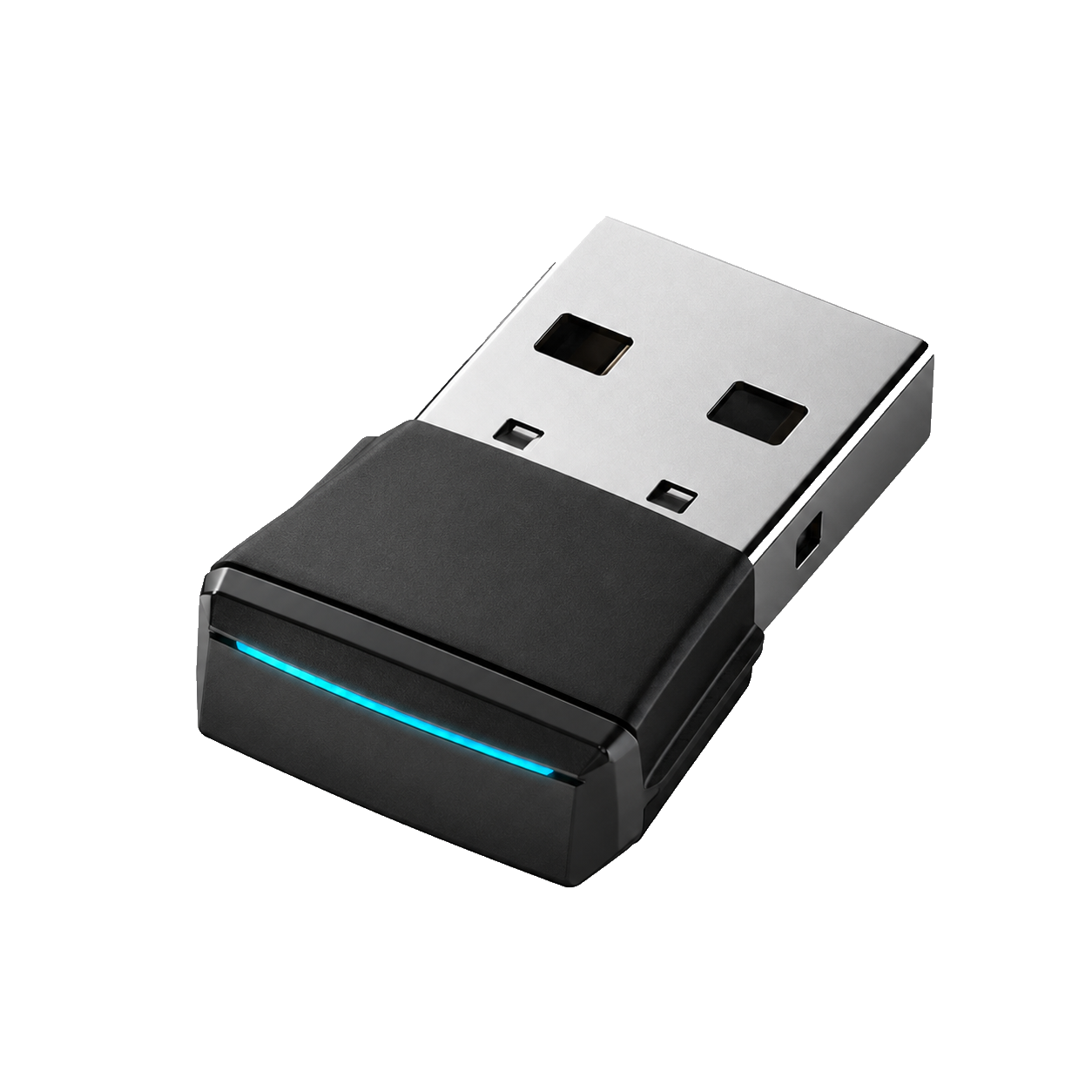 Receptor USB wireless 2.4GHz do AeroX Pro isolado, render tecnológico com fundo transparente PNG